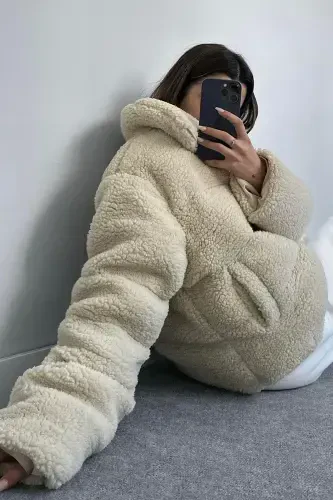 Plush Embossed Teddy Puffer Jacket - 4