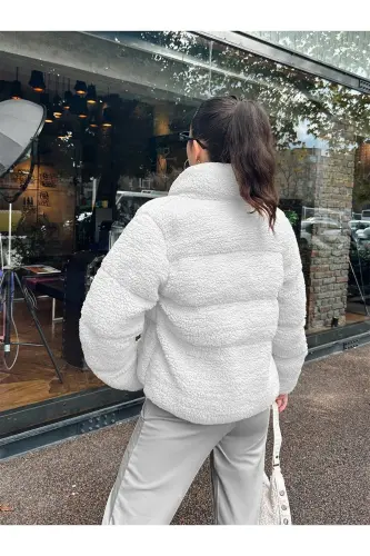 Plush Embossed Teddy Puffer Jacket-ecru - 7