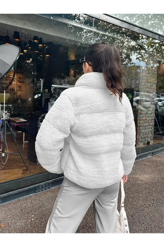 Plush Embossed Teddy Puffer Jacket-ecru - 7