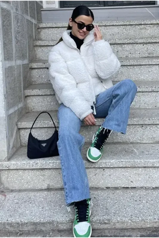 Plush Embossed Teddy Puffer Jacket-ecru - 2