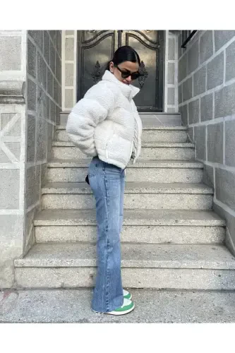 Plush Embossed Teddy Puffer Jacket-ecru - 4