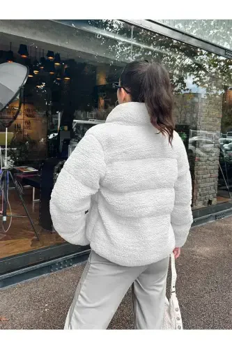 Plush Embossed Teddy Puffer Jacket-ecru - 7