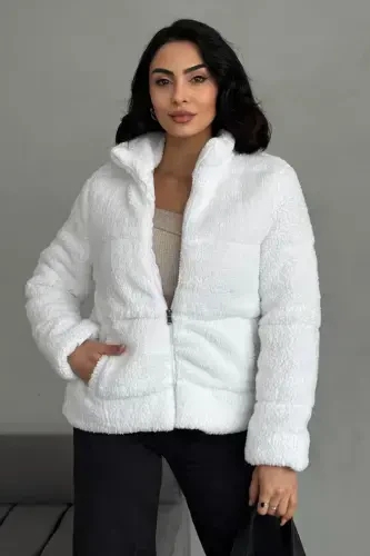 Plush embossed teddy puffer jacket ecru white-ecru white - 3