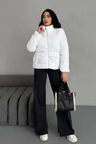 Plush embossed teddy puffer jacket ecru white-ecru white - 4