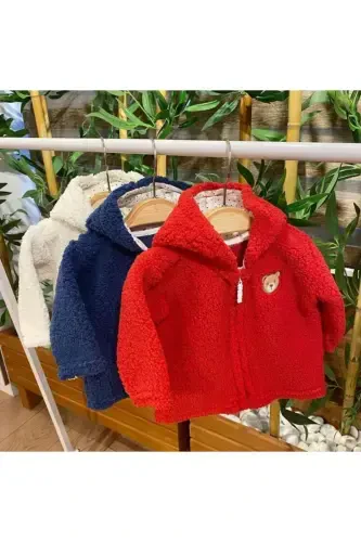 Plush Fleece Baby Hooded Cardigan Red Wellsoft-red - PATSAN (1)