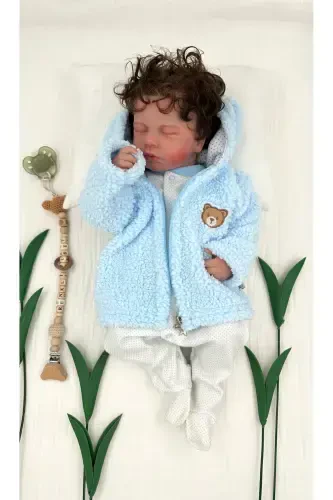 Plush Fleece Baby Hooded Zipper Cardigan Wellsoft Teddy Bear Winter Seasonal-blue - 1