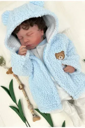 Plush Fleece Baby Hooded Zipper Cardigan Wellsoft Teddy Bear Winter Seasonal-blue - PATSAN (1)
