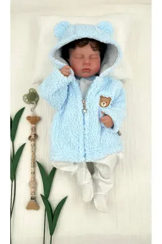 Plush Fleece Baby Hooded Zipper Cardigan Wellsoft Teddy Bear Winter Seasonal-blue - 4