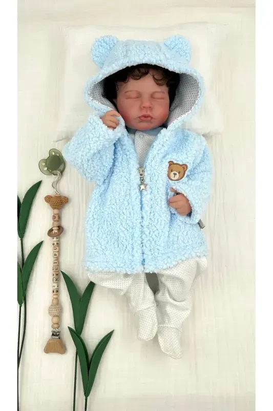 Plush Fleece Baby Hooded Zipper Cardigan Wellsoft Teddy Bear Winter Seasonal-blue - 4