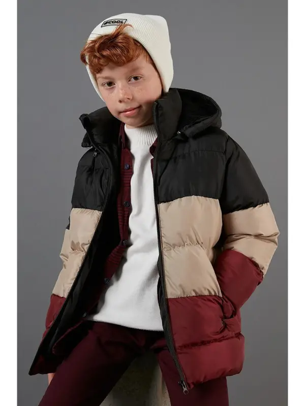 Plush Lined Detachable Hooded Padded Jacket 57611967-Black - 1