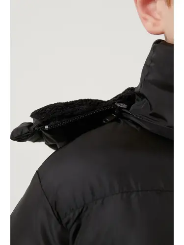 Plush Lined Detachable Hooded Padded Jacket 57611967-Black - 4