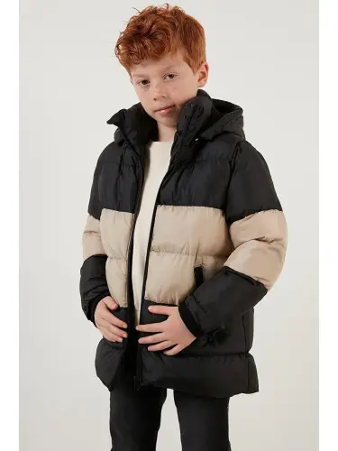 Plush Lined Detachable Hooded Puffer Coat 57611967-Black - 2