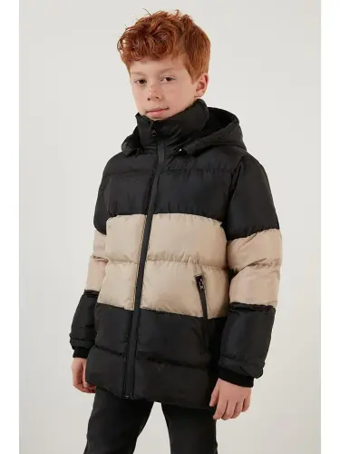 Plush Lined Detachable Hooded Puffer Coat 57611967-Black - 3