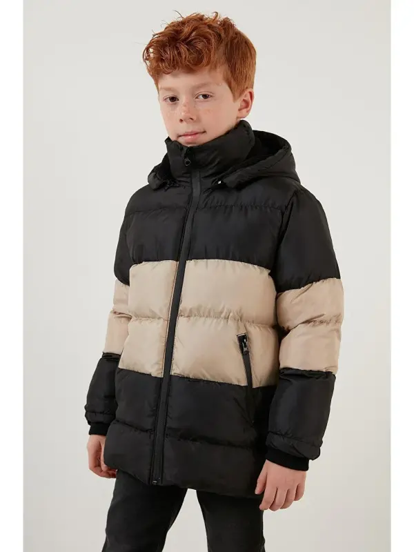 Plush Lined Detachable Hooded Puffer Coat 57611967-Black - 3