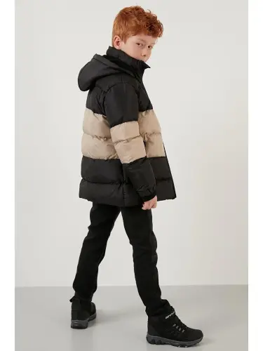 Plush Lined Detachable Hooded Puffer Coat 57611967-Black - 4