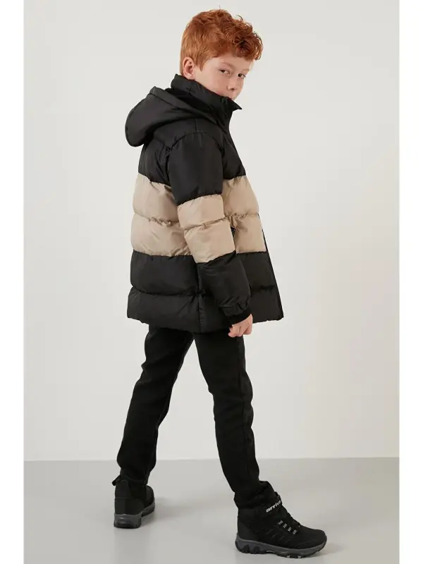 Plush Lined Detachable Hooded Puffer Coat 57611967-Black - 4