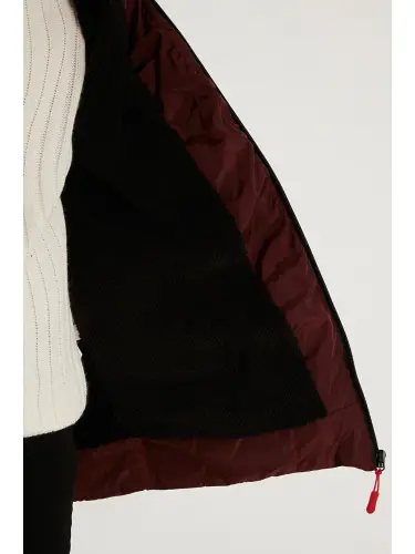Plush Lined Detachable Hooded Puffer Jacket 5763038-Burgundy - 5