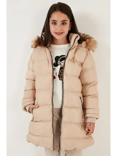 Plush Lined Detachable Hooded Water Resistant Coat 5761910-Beige - 1