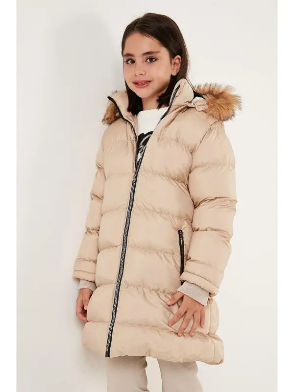 Plush Lined Detachable Hooded Water Resistant Coat 5761910-Beige - 2