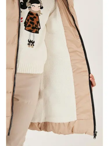 Plush Lined Detachable Hooded Water Resistant Coat 5761910-Beige - 5