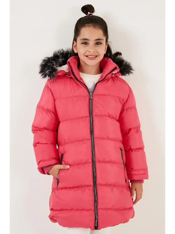 Plush Lined Detachable Hooded Water-Resistant Coat 5761910-Fuchsia - LC WAIKIKI