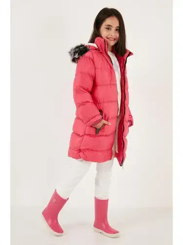 Plush Lined Detachable Hooded Water-Resistant Coat 5761910-Fuchsia - LC WAIKIKI (1)