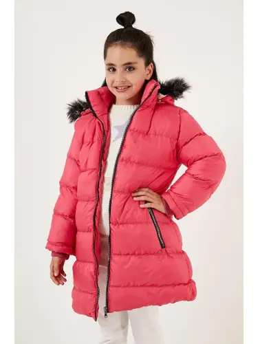 Plush Lined Detachable Hooded Water-Resistant Coat 5761910-Fuchsia - 3