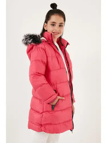 Plush Lined Detachable Hooded Water-Resistant Coat 5761910-Fuchsia - 4