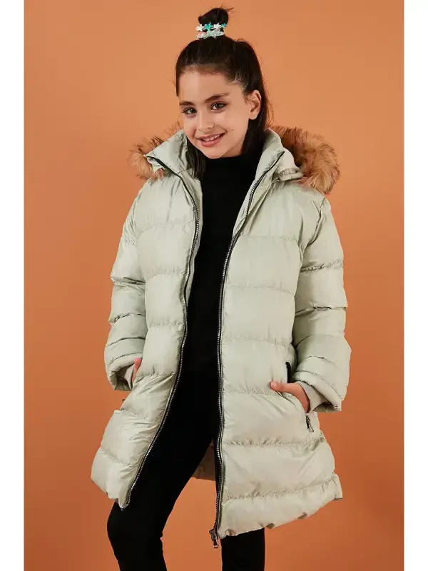 Plush Lined Detachable Hooded Water-Resistant Coat 5761910-Green - 1