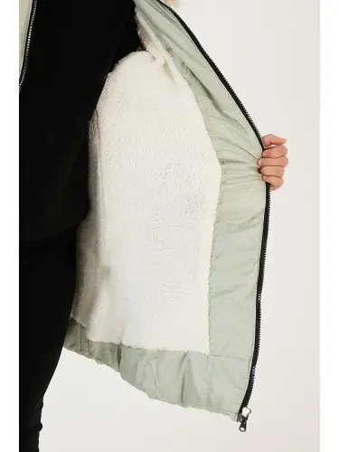 Plush Lined Detachable Hooded Water-Resistant Coat 5761910-Green - 5