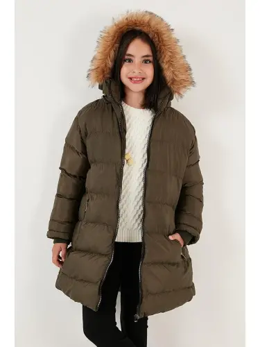 Plush Lined Detachable Hooded Water-Resistant Coat 5761910-Khaki - 1