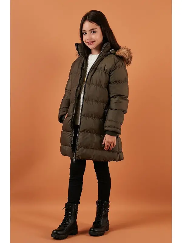 Plush Lined Detachable Hooded Water-Resistant Coat 5761910-Khaki - 3