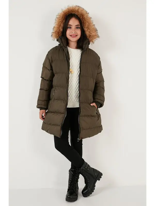 Plush Lined Detachable Hooded Water-Resistant Coat 5761910-Khaki - 4