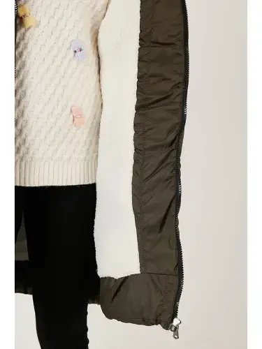 Plush Lined Detachable Hooded Water-Resistant Coat 5761910-Khaki - 5