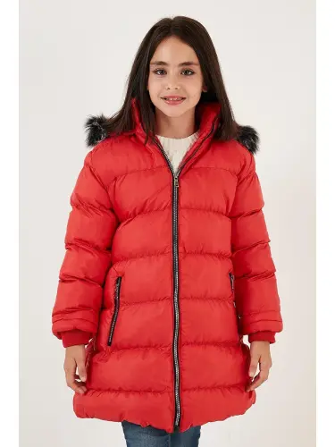 Plush Lined Detachable Hooded Water-Resistant Jacket 5761910-Red - 1