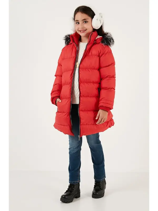 Plush Lined Detachable Hooded Water-Resistant Jacket 5761910-Red - 2