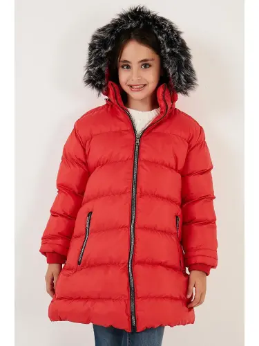 Plush Lined Detachable Hooded Water-Resistant Jacket 5761910-Red - 4