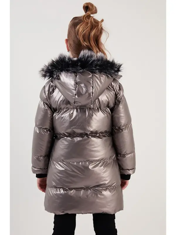 Plush Lined Faux Fur Trim Hooded Detachable Winter Coat 5761908-Brown - 5