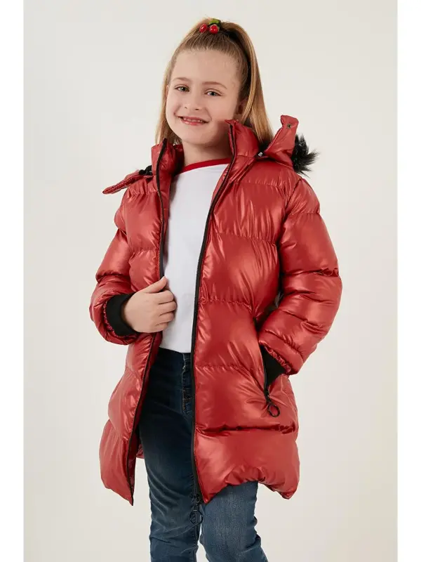 Plush Lined Faux Fur Trim Hooded Detachable Winter Coat 5761908-Red - 4