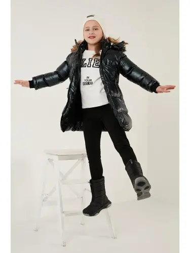 Plush Lined Faux Fur Trimmed Detachable Hooded Winter Coat 5761908-Black - 1