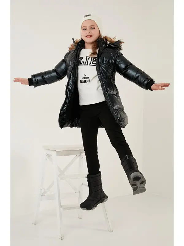 Plush Lined Faux Fur Trimmed Detachable Hooded Winter Coat 5761908-Black - 1