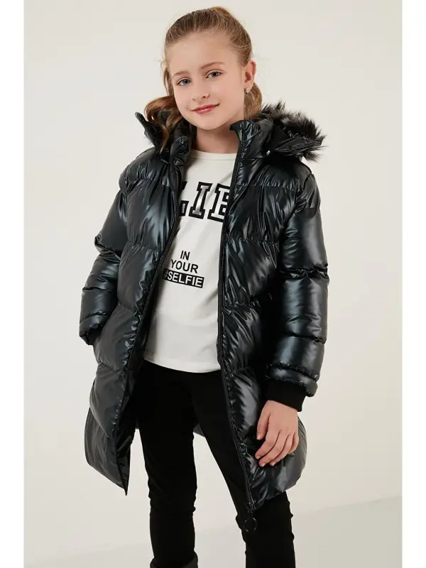 Plush Lined Faux Fur Trimmed Detachable Hooded Winter Coat 5761908-Black - 3