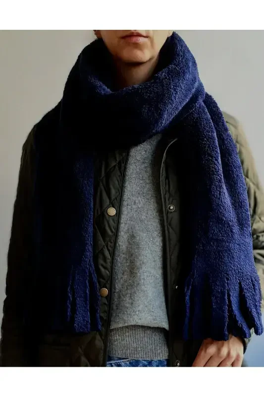 Plush Scarf - Navy Blue - 2