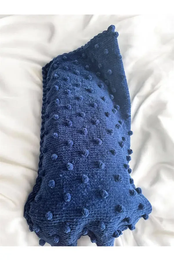 Plush Velvet Yarn Baby Blanket Hand Knitted Bud Pattern Navy Blue - 52