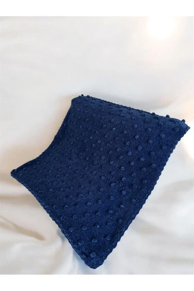 Plush Velvet Yarn Baby Blanket Hand Knitted Bud Pattern Navy Blue - 3