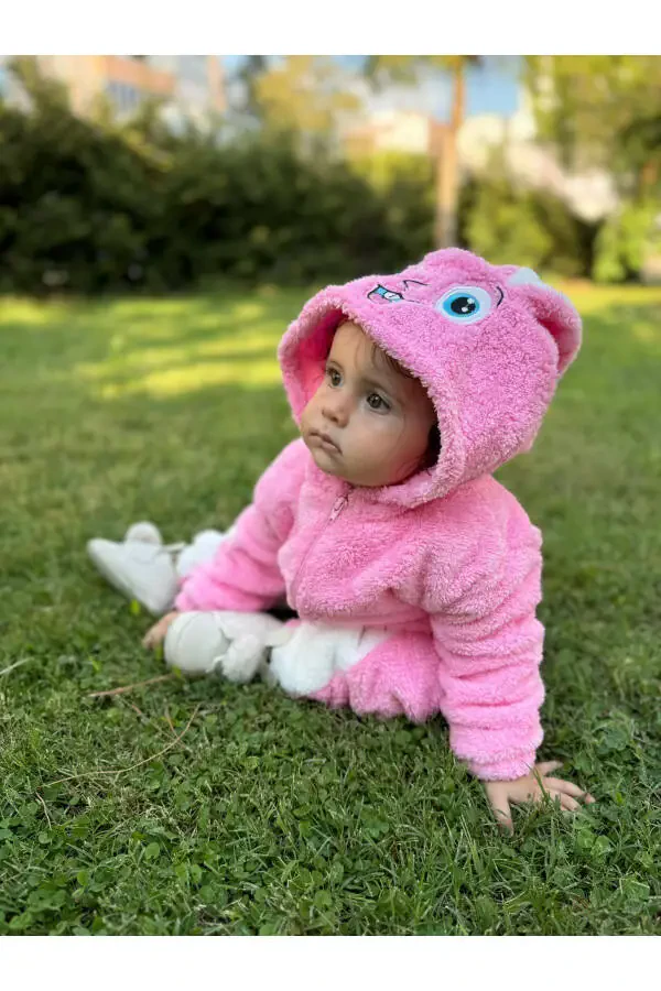 Plush Zippered Winter Bunny Baby Girl Sleepsuit - 3