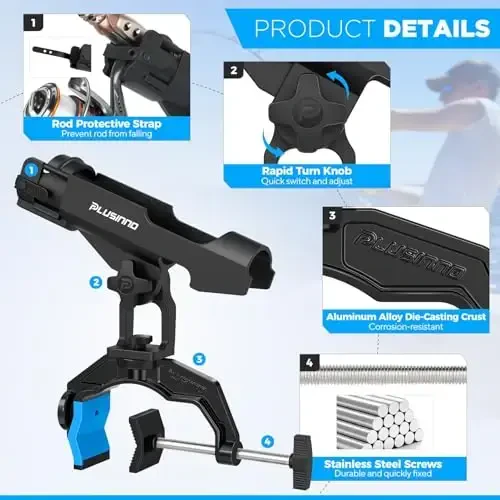 PLUSINNO 1/2/4 Pack Boat uchun baliq ovlash qarmoq ushlagichlari, Kengaytirilgan qisqichli baliq ovlash qarmoq ushlagichi, Innovatsion Dual-V shaklidagi dizayn, Dumaloq/To'rtburchak trubkali qayiq baliq ovlash uchun mos, Baliq ovlash anjomlari, Erkaklar uchun baliq ovlash sovg'alari - 5