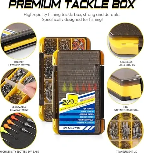 PLUSINNO 253/387pcs Fishing Gear Accessories Kit, Fishing Tackle Box with Tackle Included, Fishing Hooks, Fishing Weights Sinkers, Spinner Blade, Fishing Equipment for Bass Trout Bluegill Crappie - 3