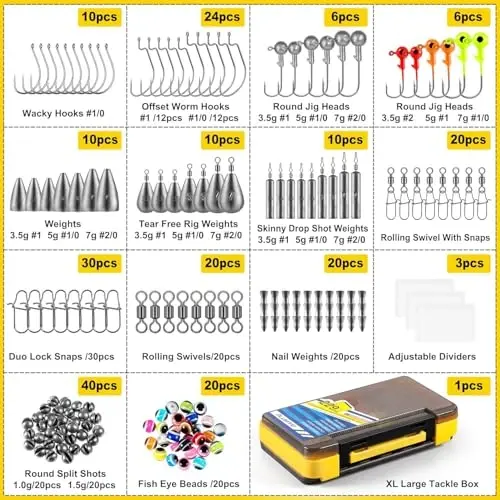 PLUSINNO 253/387pcs Fishing Gear Accessories Kit, Fishing Tackle Box with Tackle Included, Fishing Hooks, Fishing Weights Sinkers, Spinner Blade, Fishing Equipment for Bass Trout Bluegill Crappie - 5