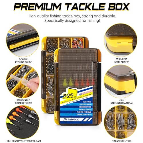 PLUSINNO 229PCS Fishing Accessories Kit with Double-Side Fishing Tackle Box, Abundant Fishing Gear Include Fishing Hooks Jig Head Fishing Weights Sinkers, Fishing Equipment for Trout Bass Crappie - 9